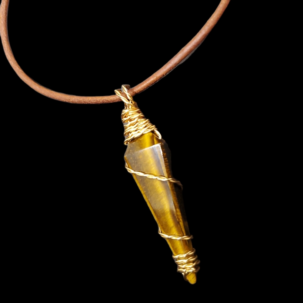 17-24" Tiger's Eye Rope Necklace :: Kite Shape:: Wirewrapped
